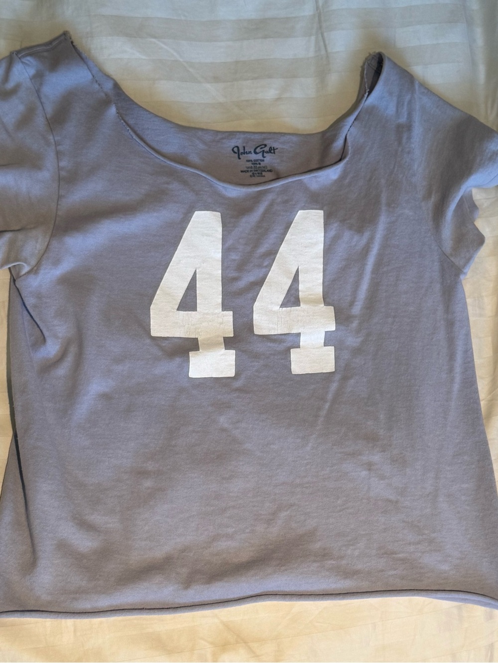 Brandy Melville / John Galt grey / blue Scoop Neck Tee with White Graphic 44